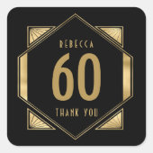 60番目の誕生日アールデコ名感謝してい金ゴールド黒 スクエアシール (正面)