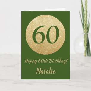 60番目の誕生日グリーンと金ゴールドグリッターカード カード