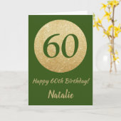 60番目の誕生日グリーンと金ゴールドグリッターカード カード (黄色い花)