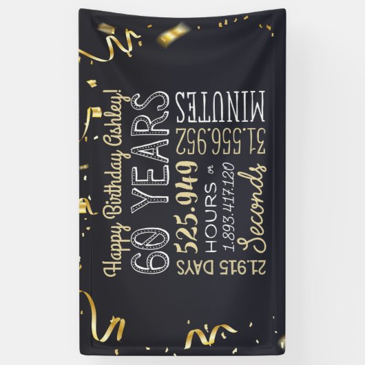 60番目の誕生日バナー- 60年分(時間と秒) 横断幕 (縦)