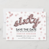 60番目の誕生日バラ金ゴールドグリッター日付の保存 招待状 (正面)