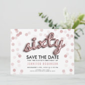 60番目の誕生日バラ金ゴールドグリッター日付の保存 招待状 (スタンド正面)