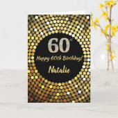 60番目の誕生日ブラックと金ゴールドグリッターカード カード (黄色い花)