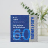 60番目の誕生日ブルーと銀色の模様がリサイクル 招待状 (スタンド正面)