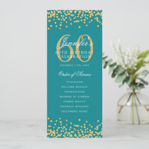 60番目の誕生日プログラムメニュ感謝していーU金ゴールドティール(緑がかった色) 招待状