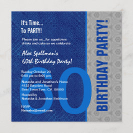 60番目の誕生日モダンブルーアンドシルバーS303 招待状