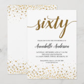 60番目の誕生日モダン金ゴールド紙吹雪ドットスクリプト 招待状 (正面/裏面)