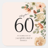 60番目の誕生日ヴィンテージフローラ スクエアシール (正面)