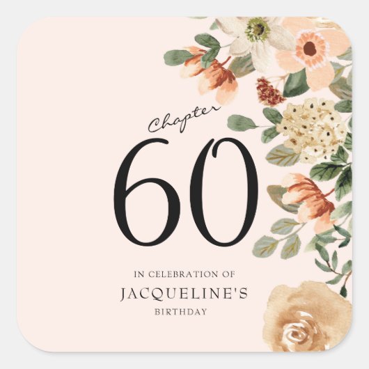 60番目の誕生日ヴィンテージフローラ スクエアシール (正面)