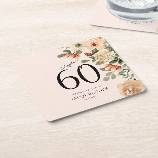 60番目の誕生日ヴィンテージフローラ スクエアペーパーコースター (アングル)