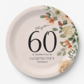 60番目の誕生日ヴィンテージフローラ ペーパープレート (正面)
