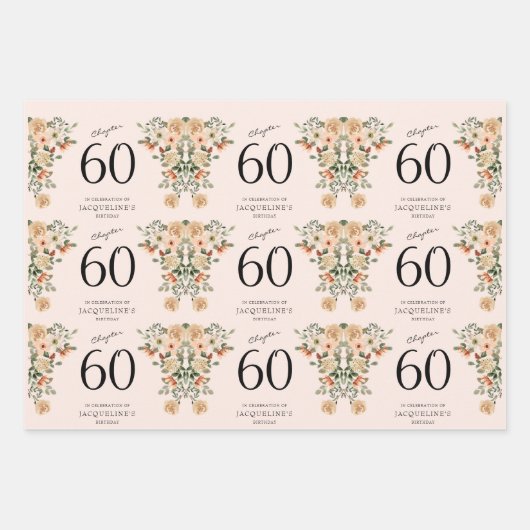60番目の誕生日ヴィンテージフローラ ラッピングペーパーシート (正面3)