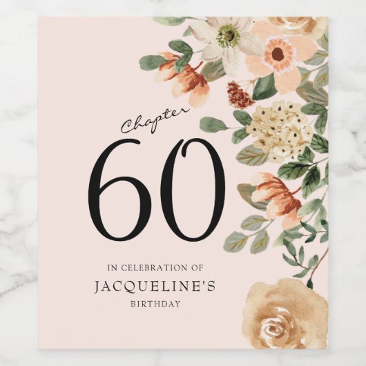 60番目の誕生日ヴィンテージフローラ ワインラベル (シングルラベル)
