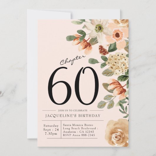 60番目の誕生日ヴィンテージフローラ 招待状 (正面)