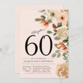 60番目の誕生日ヴィンテージフローラ 招待状 (正面/裏面)