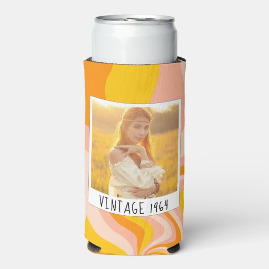 60番目の誕生日ヴィンテージ1982ストライプのクーラーボックス スリム缶クーラー (Seltzer正面)