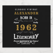 60番目の誕生日名前の追加1962ヴィンテージブラック金ゴールド スパークリングワインラベル (シングルラベル)