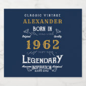 60番目の誕生日名前の追加1962ヴィンテージ青金ゴールド スパークリングワインラベル (シングルラベル)