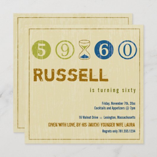 60番目の誕生日招待状- カスタマイズ 招待状 (正面/裏面)
