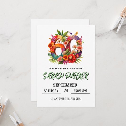 60番目の誕生日招待状 招待状 (正面/裏面インサイチュ)