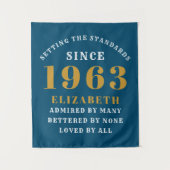 60番目の誕生日生まれ1963名前の追加Blue金ゴールド タペストリー (正面)