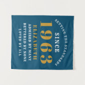 60番目の誕生日生まれ1963名前の追加Blue金ゴールド タペストリー (正面(横))