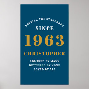60番目の誕生日生まれ1963名前の追加Blue金ゴールド ポスター