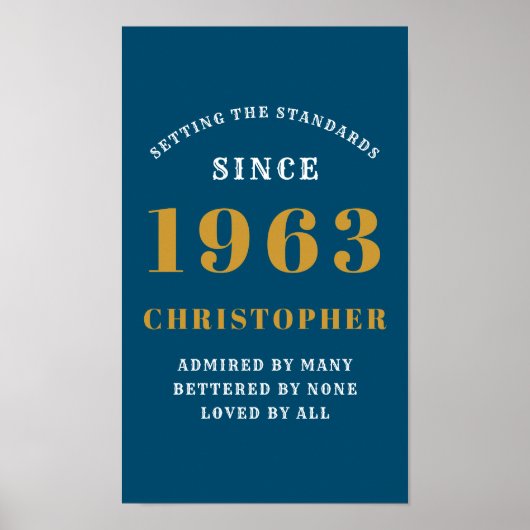 60番目の誕生日生まれ1963名前の追加Blue金ゴールド ポスター (正面)