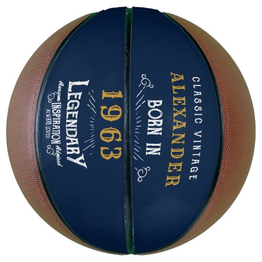 60番目の誕生日生まれ1963名前の追加Legend Blue金ゴールド バスケットボール (縦)