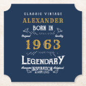60番目の誕生日生まれ1963名前の追加Legend Blue金ゴールド ペーパーコースター (正面)