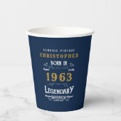 60番目の誕生日生まれ1963名前の追加Legend Blue金ゴールド 紙コップ (正面)