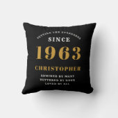 60番目の誕生日生まれ1963 名前の追加ブラック金ゴールド クッション (裏面)