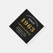 60番目の誕生日生まれ1963 名前の追加ブラック金ゴールド スタンダードカクテルナプキン (角)