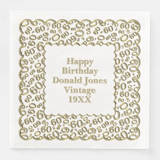 60番目の誕生日番号パターンスキャロプス金ゴールド/白 (正面)