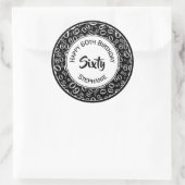 60番目の誕生日番号パターン60白黒 ラウンドシール (バッグ)