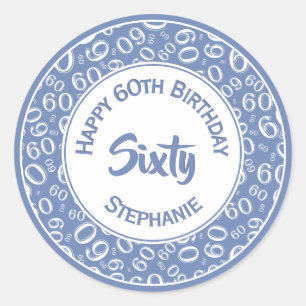 60番目の誕生日番号パターン60青と白 ラウンドシール