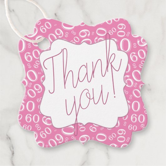 60番目の誕生日番号60パターンピンクと白 フェイバータグ (正面)