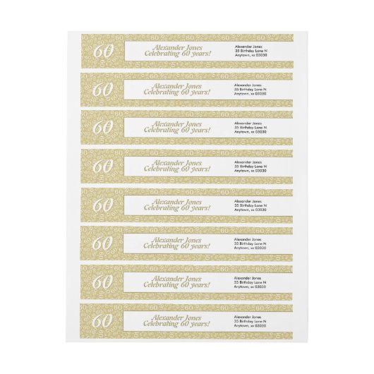 60番目の誕生日金ゴールド乱数パターン60 ラップアラウンドラベル (シート)