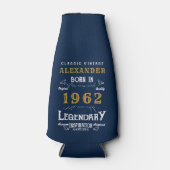 60番目の誕生日1962ヴィンテージ青金ゴールド追加の名前 ボトルクーラー (正面)