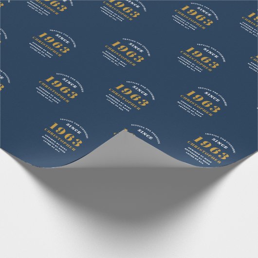 60番目の誕生日1963青い金ゴールド追加の名前 ラッピングペーパー (角)