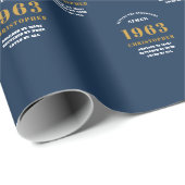 60番目の誕生日1963青い金ゴールド追加の名前 ラッピングペーパー (ロールコーナー)