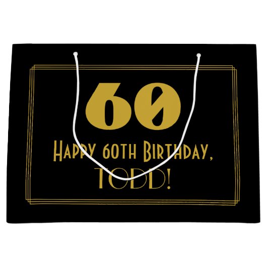60番目の誕生日—アールデコインスパイアの見た目が「60」で、 ラージペーパーバッグ (正面)