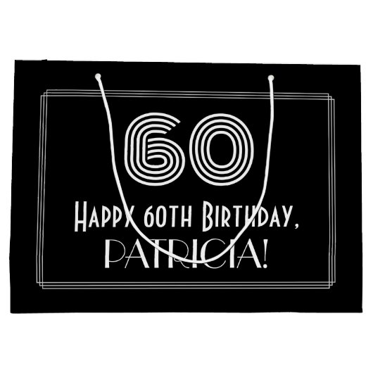 60番目の誕生日:インスパイアアールデコ「60」の外観と名前 ラージペーパーバッグ (裏面)