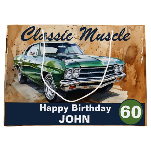 60番目の誕生日、クラシックマッスルカーラージ抱き枕 ラージペーパーバッグ (正面)