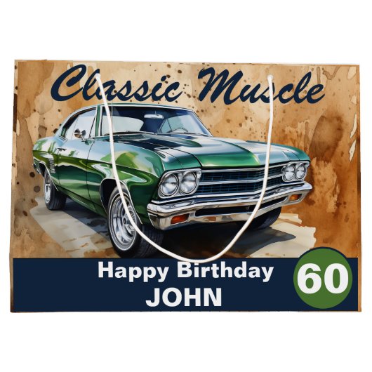 60番目の誕生日、クラシックマッスルカーラージ抱き枕 ラージペーパーバッグ (裏面)