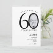 60番目の誕生日（写真付き）、写真付き、ミニマリスト 招待状 (スタンド正面)