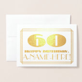 60番目の誕生日、名前+アールデコインスパイアの外観「60」 箔カード (封筒付き正面)