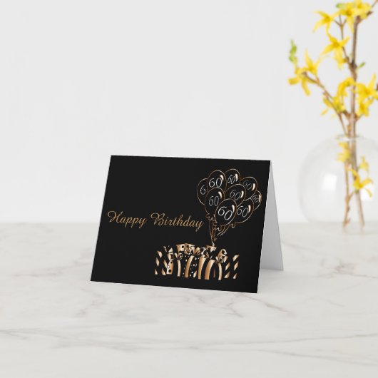 60番目の黒いバルーン誕生日 | DIY文字 カード (黄色い花)
