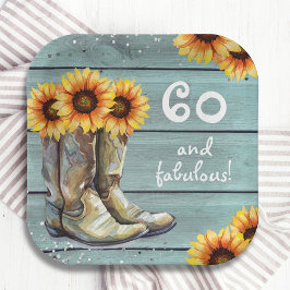 60素晴らしいカントリー素朴サンフラワーブーツカスタム ペーパープレート