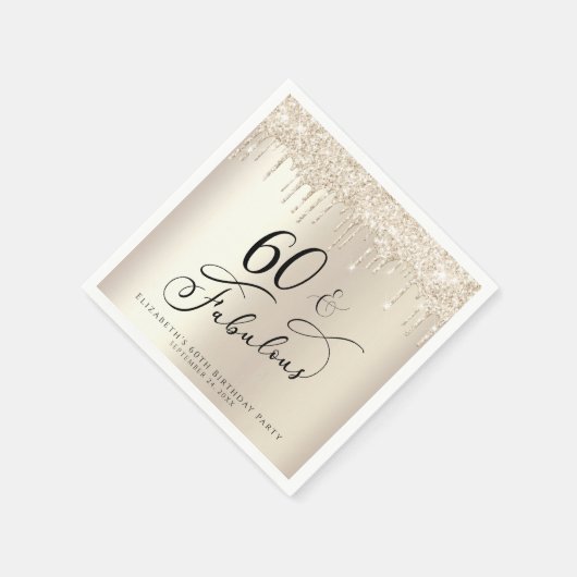 60素晴らしいグリッター金ゴールドカスタムバースデーパーティー スタンダードカクテルナプキン (角)